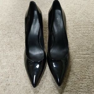 BCBG black pointy shiny stiletos